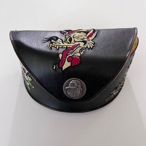 Ed Hardy Embroidered Sunglasses Case EHS-010  Wolf, Skull and Roses on Black
